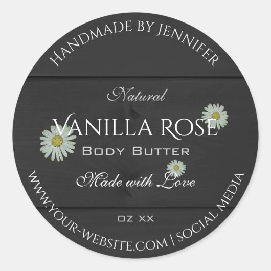 黒色木目製品包装ラベルデイジー ラウンドシール (正面)