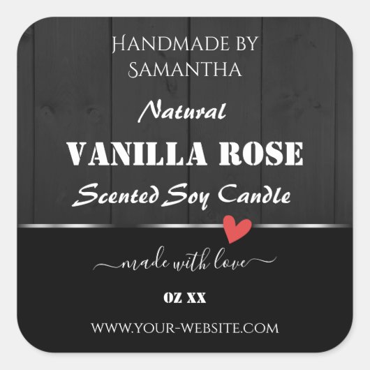 黒色木目製品包装ラベルハート スクエアシール (正面)