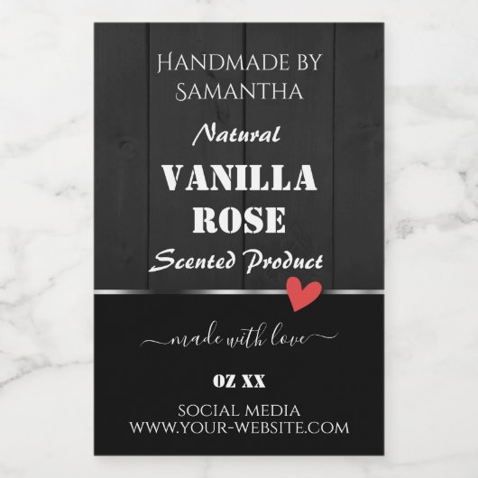 黒色木目製品包装ラベルハート フードラベル (シングルラベル)