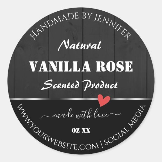 黒色木目製品包装ラベルハート ラウンドシール (正面)