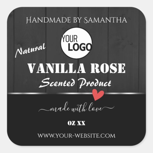 黒色木目製品包装ラベルロゴ スクエアシール (正面)