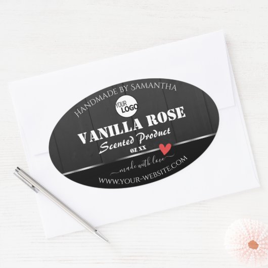 黒色木目製品包装ラベルロゴ 楕円形シール (封筒)