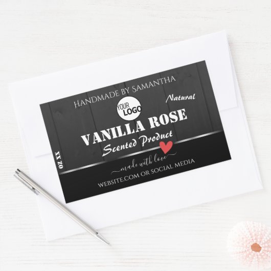 黒色木目製品包装ラベルロゴ 長方形シール (封筒)