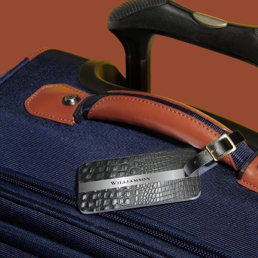 黒色爬虫性デジタルレザーシルバーメタル ラゲッジタグ