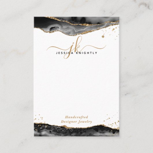 黒色瑪瑙金ゴールドグリッタージュエリー表示器 名刺 (正面)
