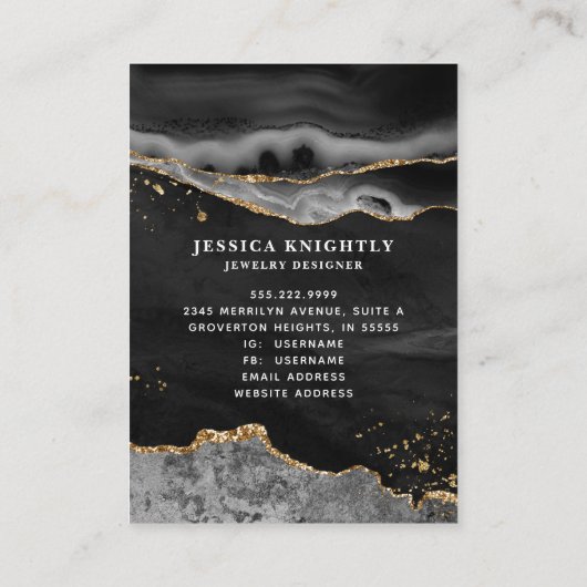 黒色瑪瑙金ゴールドグリッタージュエリー表示器 名刺 (裏面)