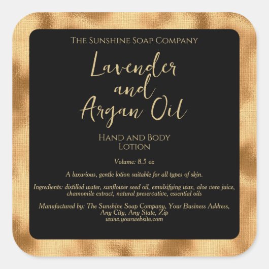 黒色織金箔化粧品用ボトルラベル スクエアシール (正面)