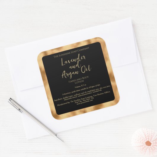 黒色織金箔化粧品用ボトルラベル スクエアシール (封筒)