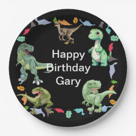 黒色背景の恐竜の誕生日パーティー ペーパープレート