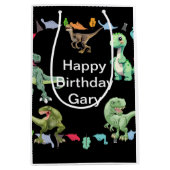 黒色背景の恐竜の誕生日パーティー ミディアムペーパーバッグ (正面)