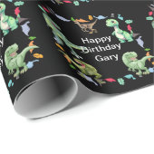 黒色背景の恐竜の誕生日パーティー ラッピングペーパー (ロールコーナー)