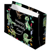 黒色背景の恐竜の誕生日パーティー ラージペーパーバッグ (正面アングル)