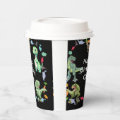 黒色背景の恐竜の誕生日パーティー 紙コップ (左)