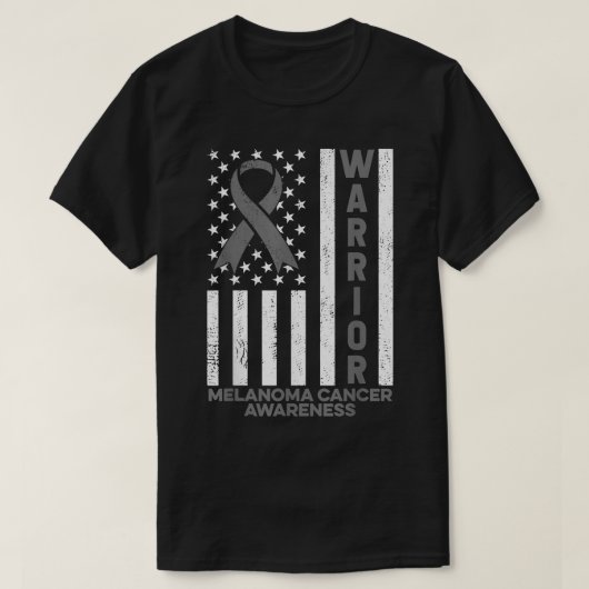 黒色腫がん認識度戦士アメリカ国旗Bl Tシャツ (デザイン正面)