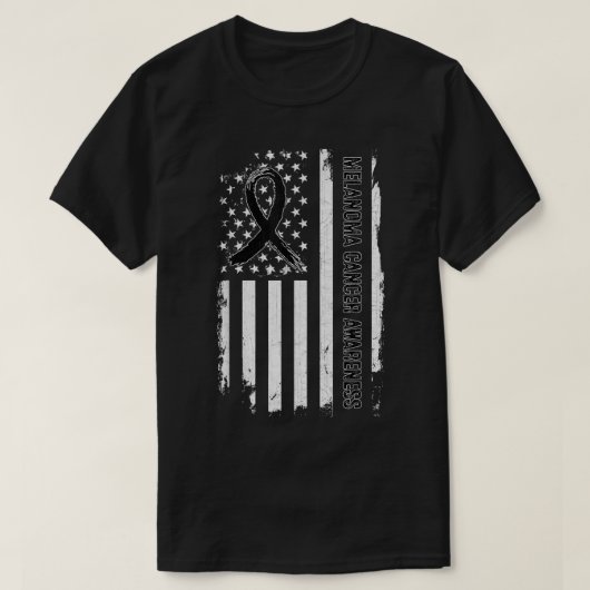 黒色腫がん認識度米国国旗 – Black Ri Tシャツ (デザイン正面)