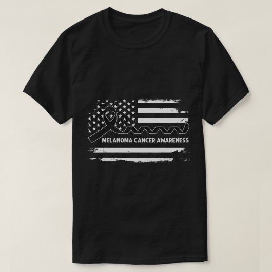 黒色腫がん認識度米国国旗 Tシャツ (デザイン正面)