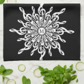 黒色装飾用トレブルクレフ、 音符記号モノグラム キッチンタオル (折り畳み)