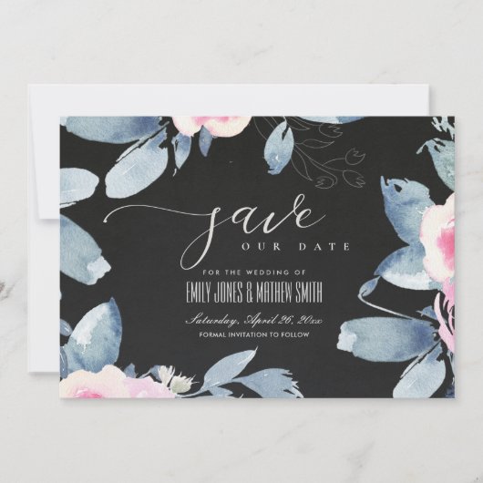 黒色軟質赤面青色フローラ水彩枠 セーブザデート (正面)