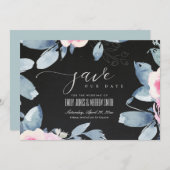 黒色軟質赤面青色フローラ水彩枠 セーブザデート (正面/裏面)