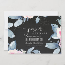 黒色軟質赤面青色フローラ水彩枠 セーブザデート