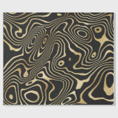黒色金ゴールド液渦抽象デザイン ラッピングペーパー (フラット)