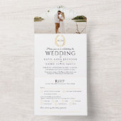 黒色金ゴールド結婚白楕円葉モノグラム写真 オールインワン招待状 (内側)