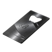 黒色金属幾何学模様デザインモノグラム クレジットカード栓抜き (正面アングル)