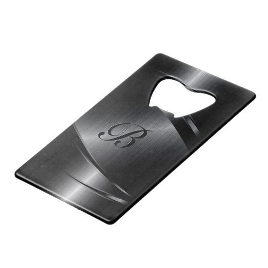 黒色金属幾何学模様デザインモノグラム クレジットカード栓抜き (裏面アングル)