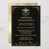 黒色金箔獣医学卒業 招待状 (正面/裏面)