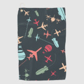 黒色飛行機及び航空模様 ゴルフタオル (正面)