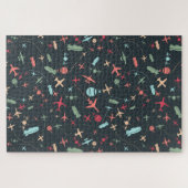 黒色飛行機及び航空模様 ジグソーパズル (横)