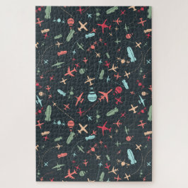 黒色飛行機及び航空模様 ジグソーパズル