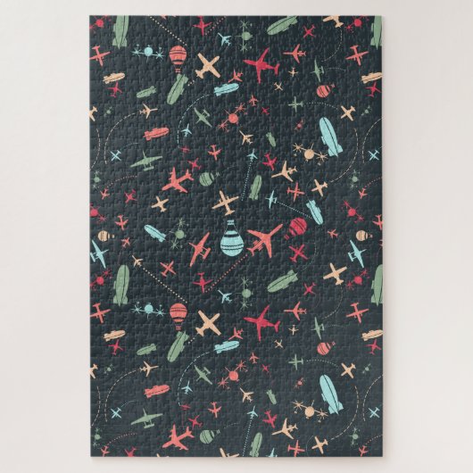 黒色飛行機及び航空模様 ジグソーパズル (縦)