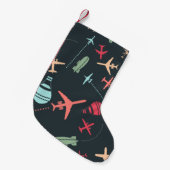 黒色飛行機及び航空模様 スモールクリスマスストッキング (正面 (吊り時))