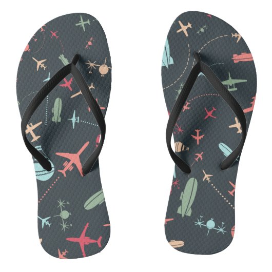 黒色飛行機及び航空模様 ビーチサンダル (ソール)