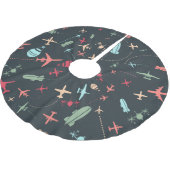 黒色飛行機及び航空模様 ブラッシュドポリエステルツリースカート (アングル)