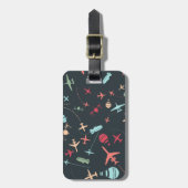 黒色飛行機及び航空模様 ラゲッジタグ (正面縦)