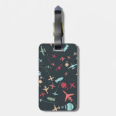 黒色飛行機及び航空模様 ラゲッジタグ (裏面縦)