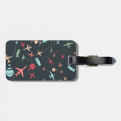 黒色飛行機及び航空模様 ラゲッジタグ (裏面横)