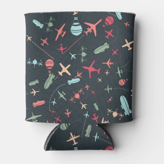 黒色飛行機及び航空模様 缶クーラー (正面)