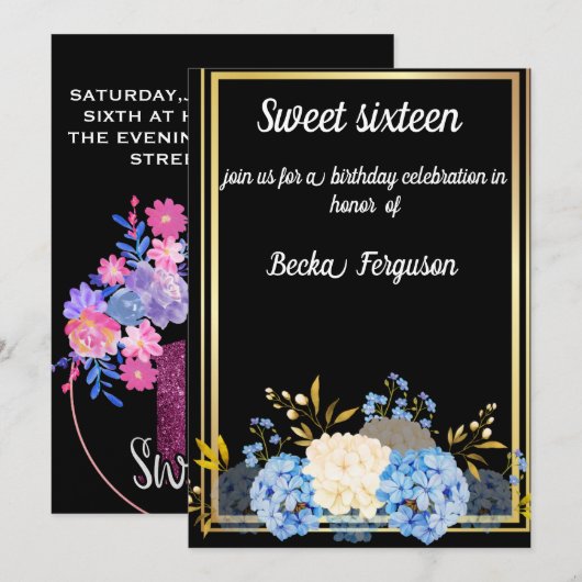 黒花エレガント 招待状 (正面/裏面)