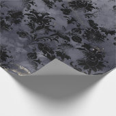黒花グラファイトセピア灰色インキみすぼらしい ラッピングペーパー (角)