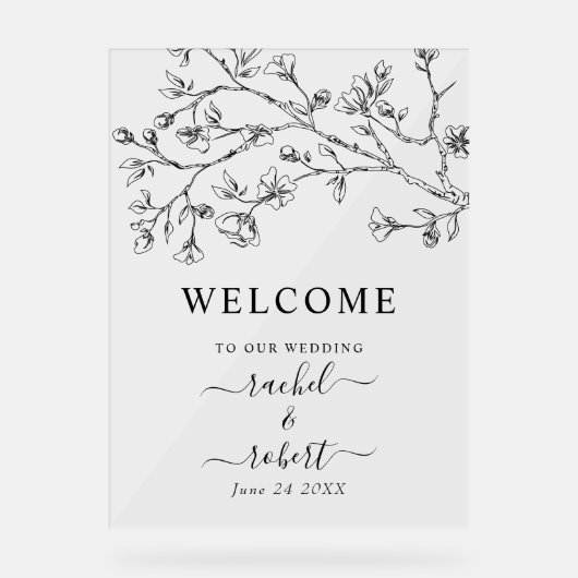 黒花フローラ結婚の歓迎サイン アクリルサイン (正面)