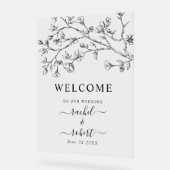 黒花フローラ結婚の歓迎サイン アクリルサイン (傾斜)