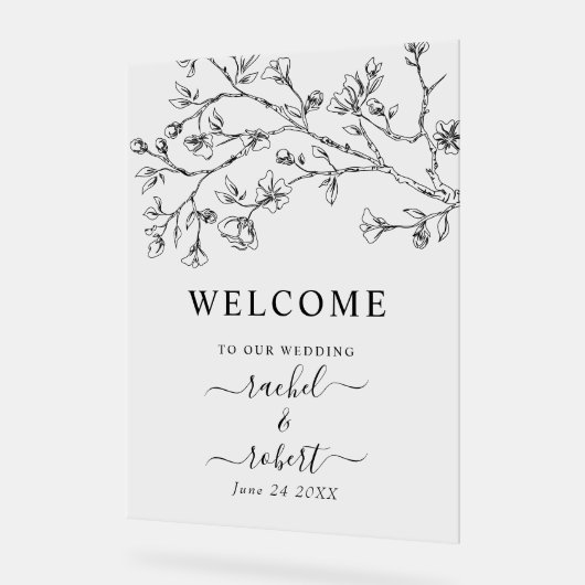 黒花フローラ結婚の歓迎サイン アクリルサイン (傾斜)