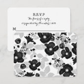 黒花手書きヴィンテージ結婚式RSVP 出欠カード (正面/裏面)