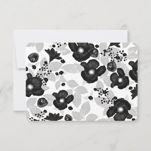 黒花手書きヴィンテージ結婚式RSVP 出欠カード (正面)