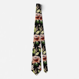 黒花水彩花模様 ネクタイ
