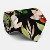 黒花水彩花模様 ネクタイ (ロール)