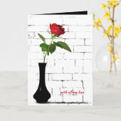 黒花瓶に赤いバラが咲いた記念日 カード (黄色い花)